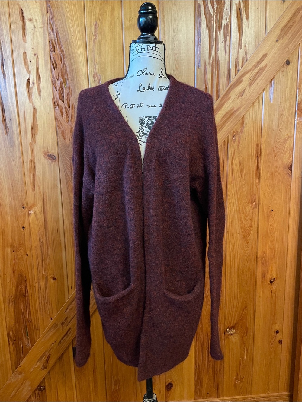 Women's Open-Front Cozy Buttonless Cardigan Sweater - Burgundy Mohair